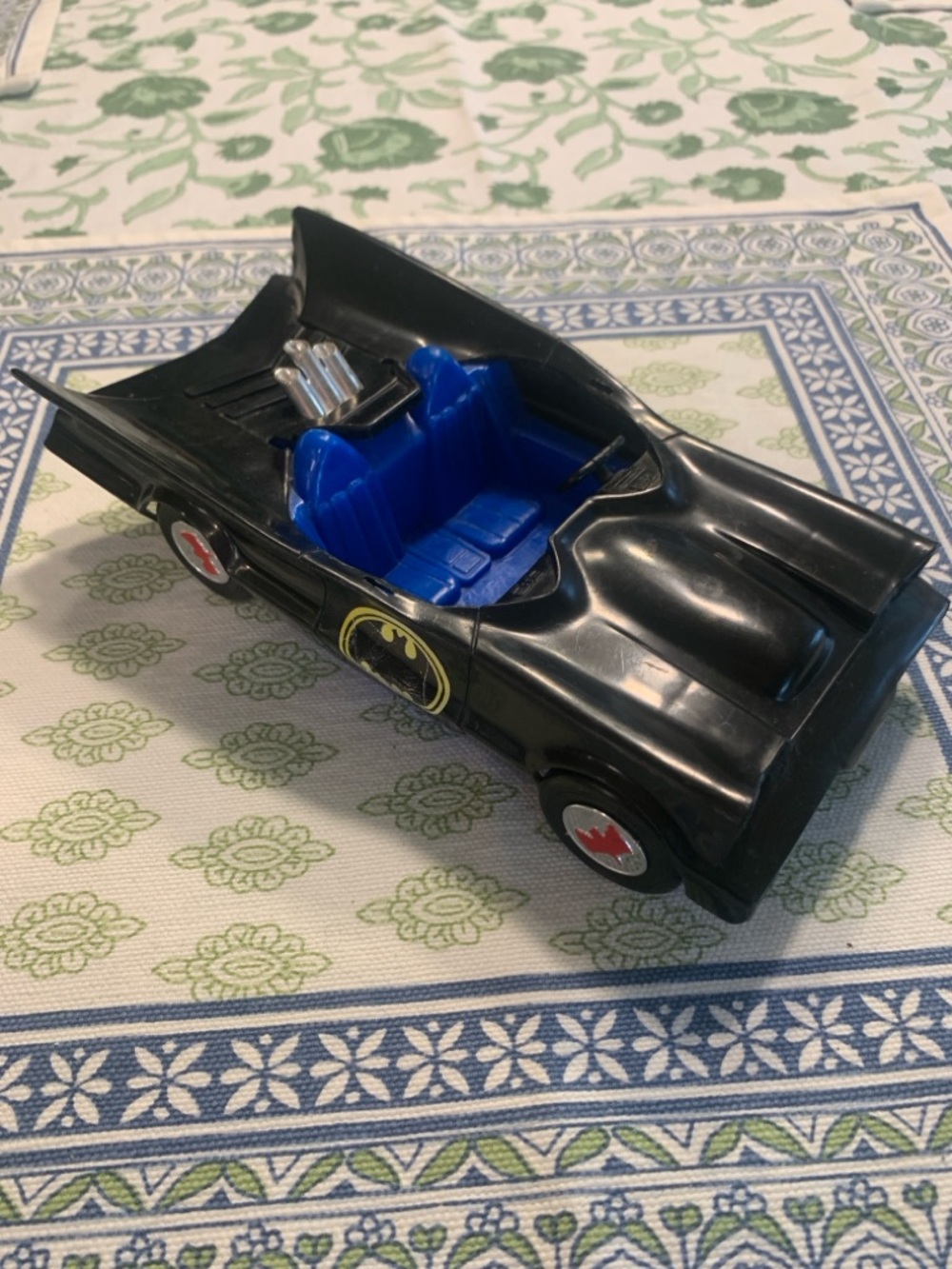 Vintage 1980 Collectible Batman Black Batmobile Toy Car with Blue Interior